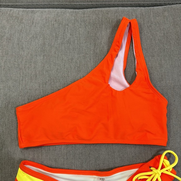 Orange & Yellow Lace Up Bikini Set - Picture 3 of 6